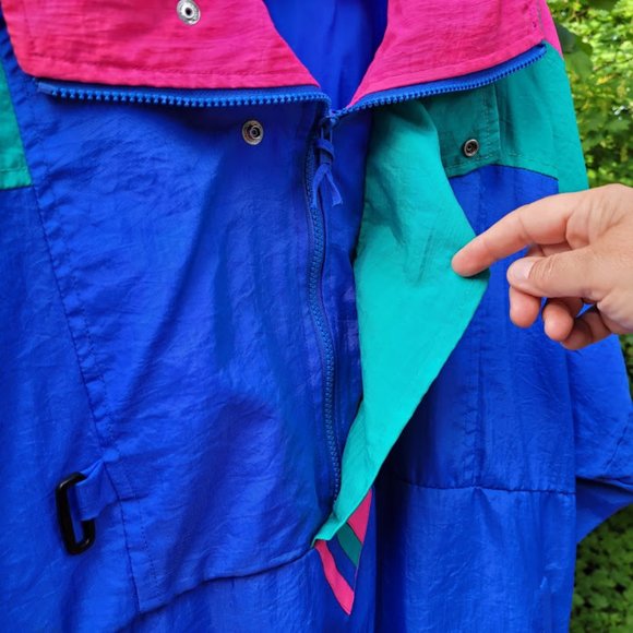 SOLD: VTG 80s 90s Color Block Wind Breaker XL - Picture 3 of 12